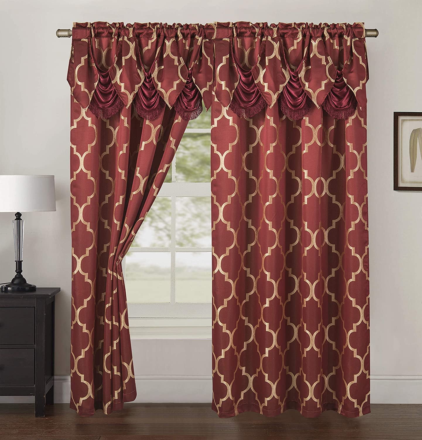 54x84+18 Penelopie Jacquard Rod Pocket Panel With Attached Valance Beige 