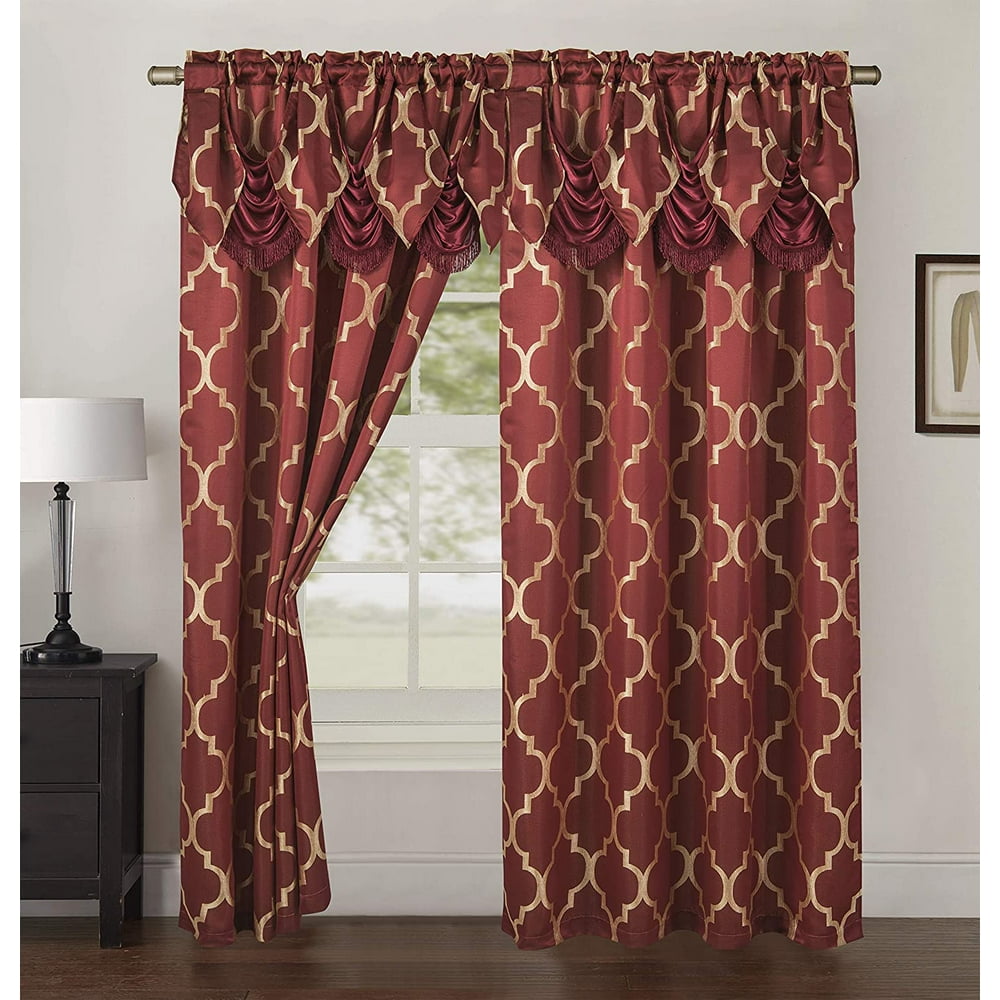Elegant Comfort Quatrefoil Jaquard Look Curtains with Pleated Attached