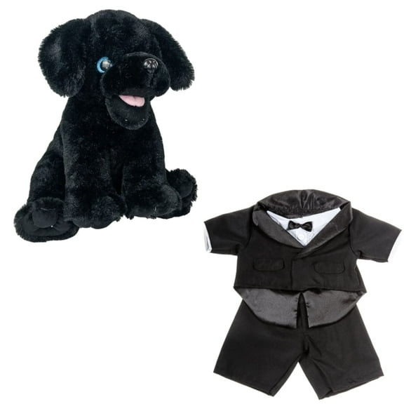 Black Lab 16 inch with Tuxedo Outfit Plush Toy, Adorable Party Cloth Stuffed Animal, Ideal Gift for Kids