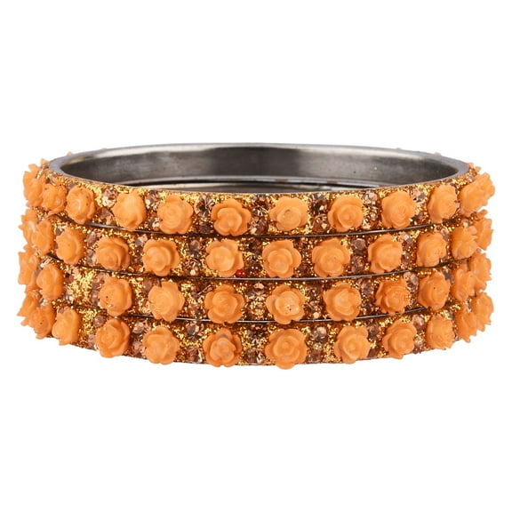 Efulgenz Indian Bangle Set Bollywood Style Rhinestone Yellow Crystal Bridal Bracelet Jewelry Set for Women Girls (4 pc)