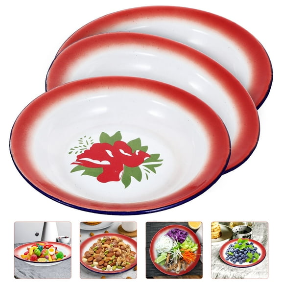 Uonlytech 3Pcs Enamel Fruit Dish Assorted Colors Tableware for Family Gathering and Cafes