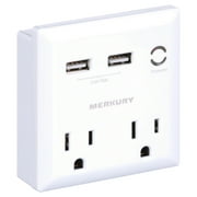 Merkury Innovations 2.4 Amp Wall Charger, 2 Outlets with 2 USB Charging Ports and Phone Stand, White