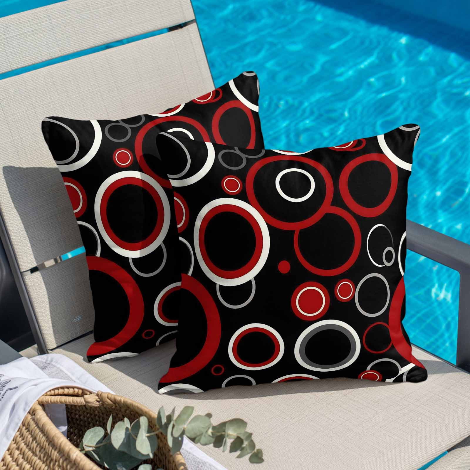 Pillow Covers 26x26 Inch, Red Black Linen Pillowcase with Invisible Zipper, Abstract Modern Geometric White Grey Circle Decorative Throw Pillow Covers Cushion Case for Couch Sofa Bed Living Room