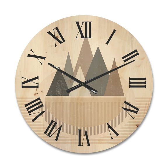 Designart 'Abstract Moon and Sun In Mountains III' Modern Wood Wall Clock