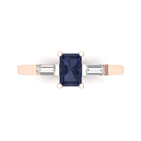 Clara Pucci 14K Rose Gold 0.8ct BlueSapphire Three-Stone Ring for Women