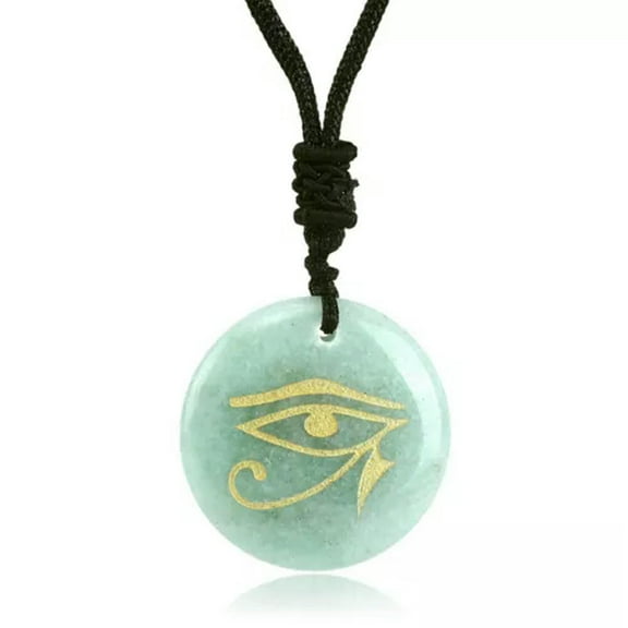 HOOUN Eye of Horus Necklace Natural Crystal Quartz Egyptian Round Pendant Carving Gift-Green Aventurine