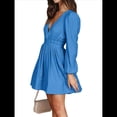 thumbnail image 3 of Vestido Mini de Larga con Escote en V Profundo para Mujer, Corte A, Cintura Alta, Informal, Fluido, Ideal para Invitadas A Cócteles y Bodas Azul M, 3 of 8