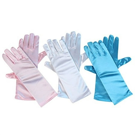 Girls Princess Gloves 3 Pack, Pink, Blue and White