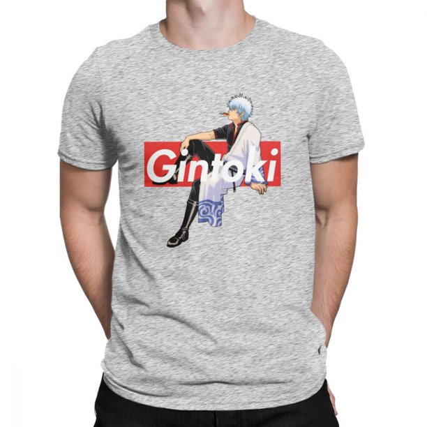 Camiseta de anime popular, novedosa, para hombre, de algodón, con cuello redondo y manga corta estampada, de Gintoki Sakata