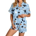 thumbnail image 2 of Womens Halloween Pajama Sets Short Printed Short Sleeve Shirt Summer Fall Loose Casual Loungewear Light Blue M, 2 of 4