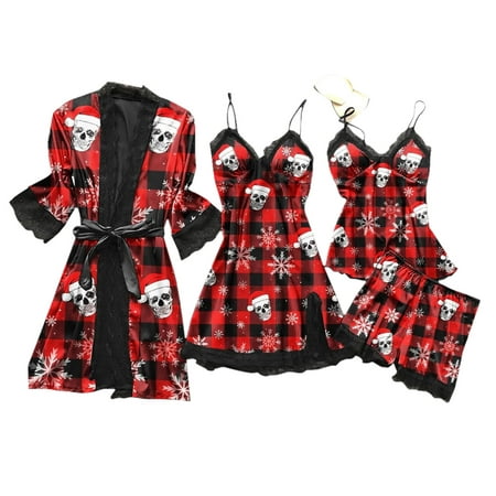 

Upgraded 2023 Gifts Lingerie Women Christmas Silk Lace Robe Dress Doll Sleepwear Nightdress Pajamas Set