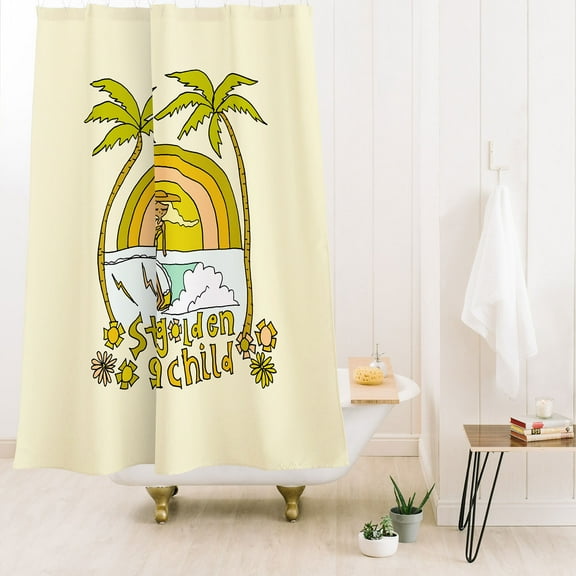 Society6 Surfy Birdy Stay Golden Sun Child Retro Surf Shower Curtain 71" x 74"