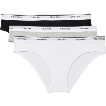 Calvin Klein Women’s Cotton Soft Stretch Bikini, 3-Pack (Black/White/Gray, Medium)