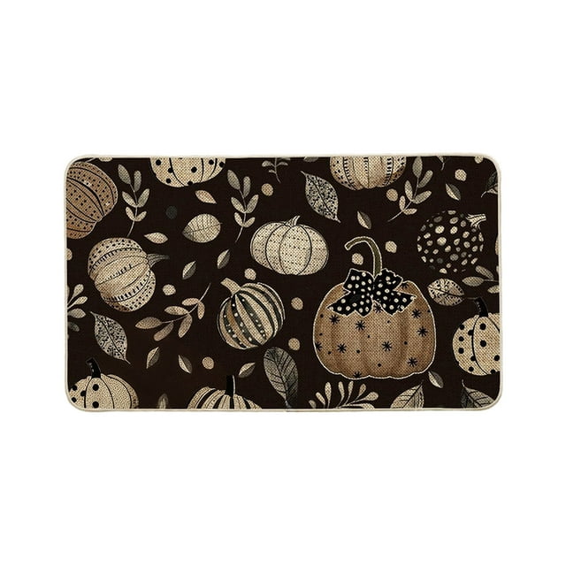 Bathroom Floor Mat Halloween Pumpkin Design Non Slip PVC Backing 23.6 in x 15.3 in Polyester Absorbent Bath Rug