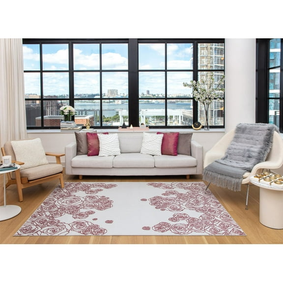 Elizabeth Sutton VE30C Spring Beauty Floral Transitional White Area Rug, 2'0" x 4'0"