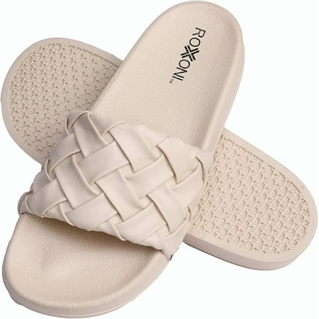 

Roxoni Faux Leather Slides Trendy Slides for Women Superior Comfort & Unmatched Luxury Stylish Braided Strap Pattern Durable Faux Leather Classic Colors