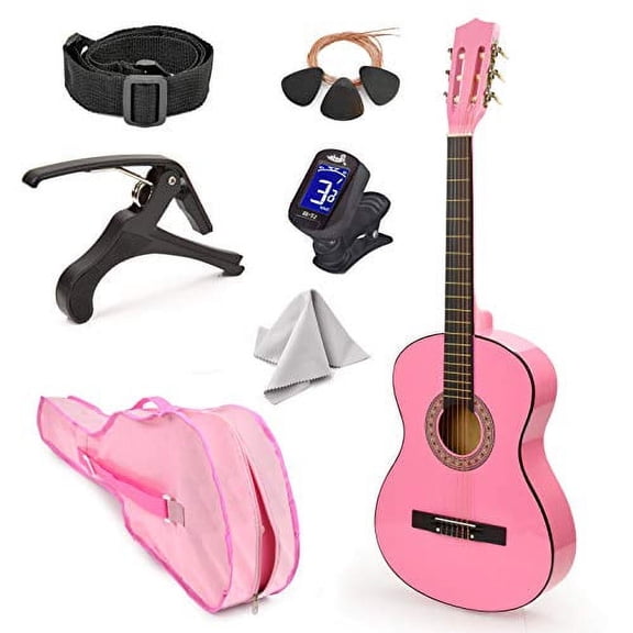Master Play NEW! 30" Left Handed Wood Guitar with Case and Accessories for Kids/Girls/Beginners, Pink