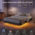 thumbnail image 2 of YouTrend Queen Bed Frame with RGB LED Lights,Floating Bed with Fluted Design;Heavy Duty Steel, Modern Metal Queen Size Bed,Black, 2 of 8