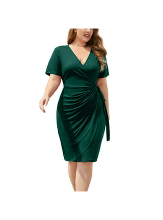 Cyber and Monday Deals Dianli Summer Plus Size Dresses for Women Formal  Wedding Solid Pleated Bandage Sundress Short Sleeve V-Neck Empire Waist  Mini