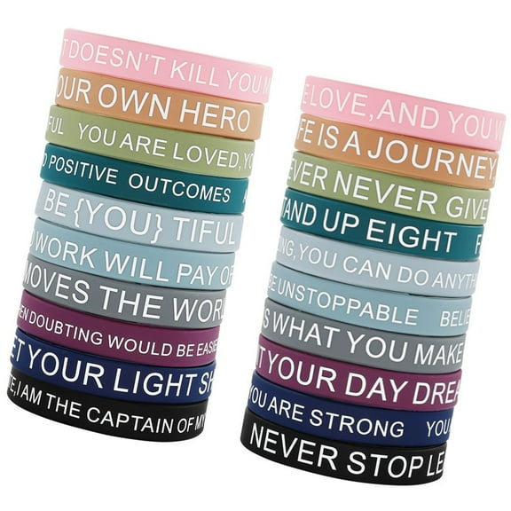 20Pcs Silicones Encouragement Bracelets with Inspirational Message Fashionable Colored Wristbands for Motivation