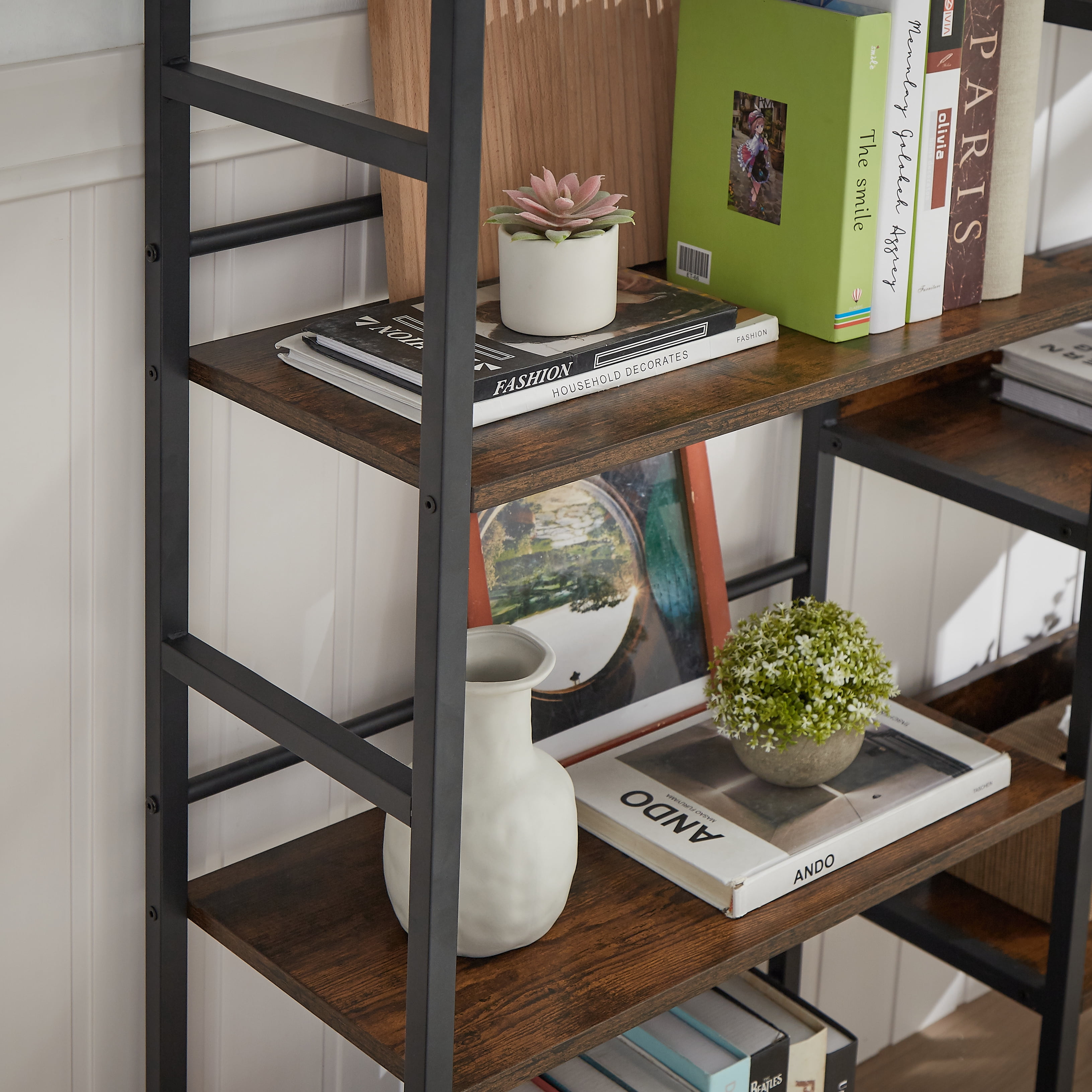 Aukfa 5-Shelf Tall Bookshelf, Modern Large Open Bookcase for Living Room Bedroom, Brown