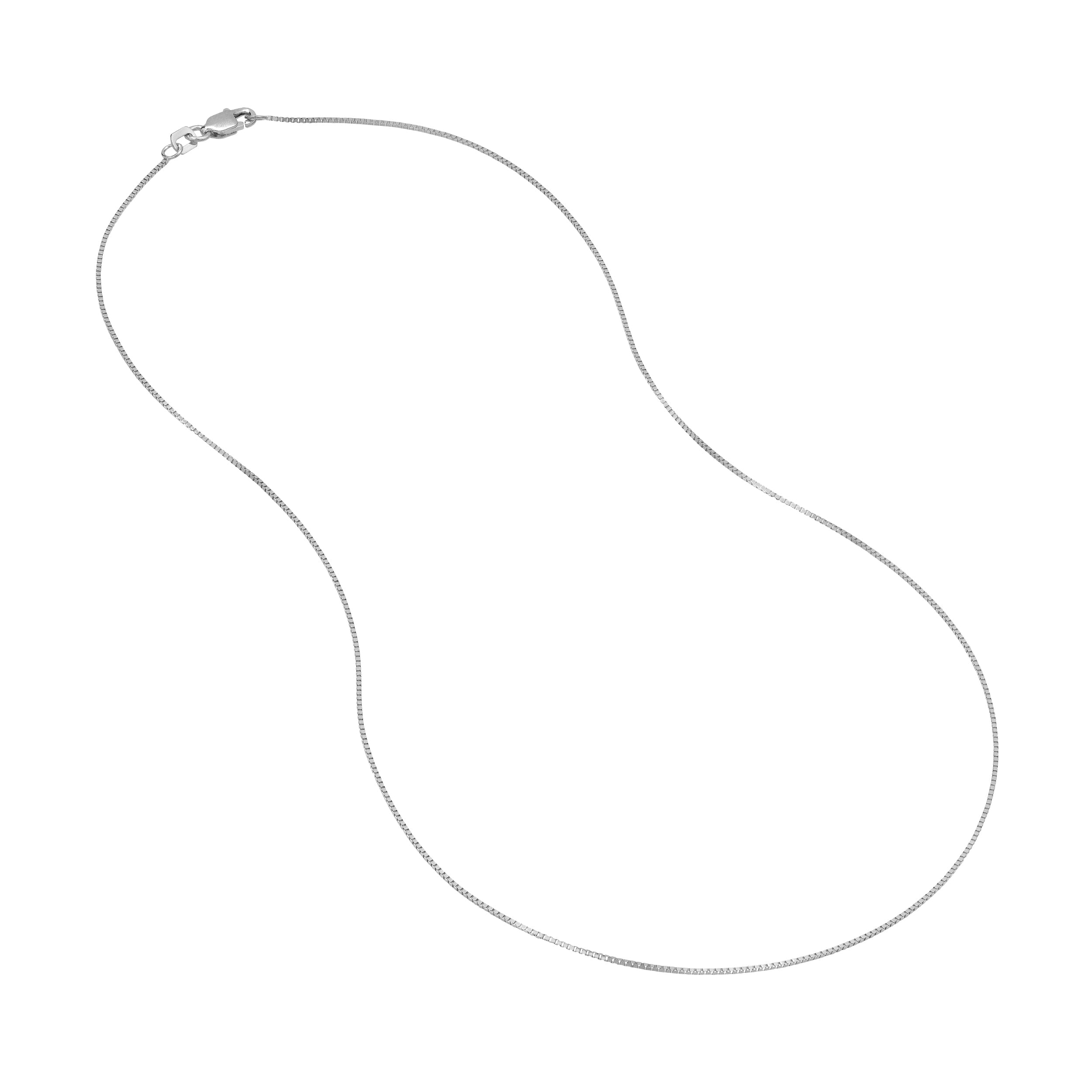 14K White Gold Women's 22" 0.66mm Box Chain Necklace with 050 Gauge and Lobster Lock Quality Tag