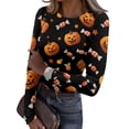 thumbnail image 2 of Halloween Shirts for Women Long Sleeve Crew Neck Shirts Funny Pumpkin Graphic Ribbed Shirts Fall Slim Fit Basic Tops, 2 of 5