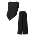 thumbnail image 6 of Cotton Linen Outfits for Women Summer Trendy Vacation Clothes 2 Piece Sleeveless Tank Top Wide Leg Pants Set (S, Black), 6 of 6