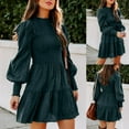 thumbnail image 2 of DPTALR Casual Femmes Solide Pull Manches Longues O-Cou Robe de Princesse Élastique, 2 of 9