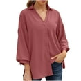 thumbnail image 1 of Birdeem Mode Femme Col en V Manches Trois Quarts 3/4 T-Shirt Blouse d'Automne Chandail en Molleton, 1 of 6