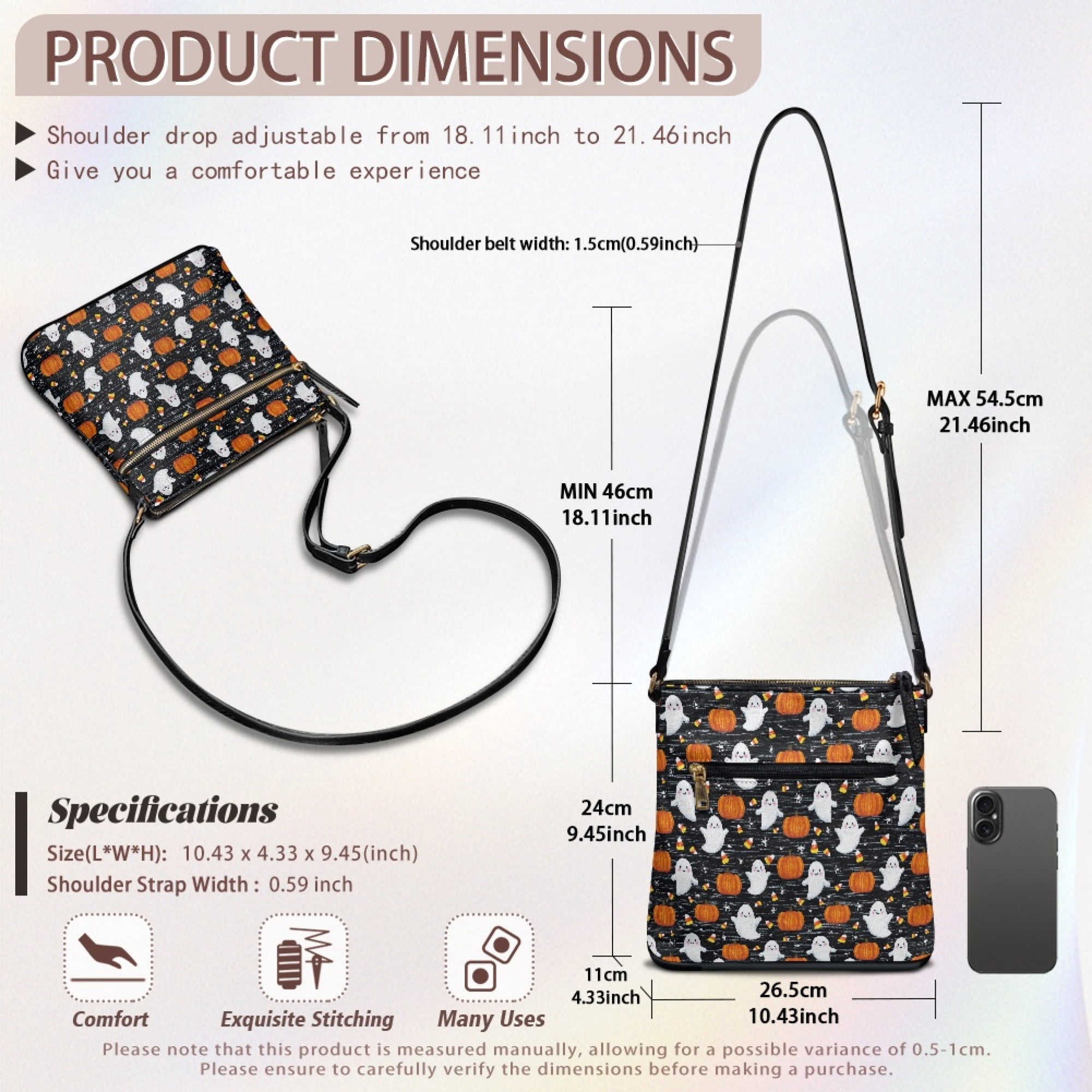 Kuiaobaty Ghost Pumpkin Spider Print Women's Crossbody Bag, Lightweight Vegan Leather Messenger Handbag Crossbody, Halloween Sling Purse Crossbody with Adjustable Strap for Travel