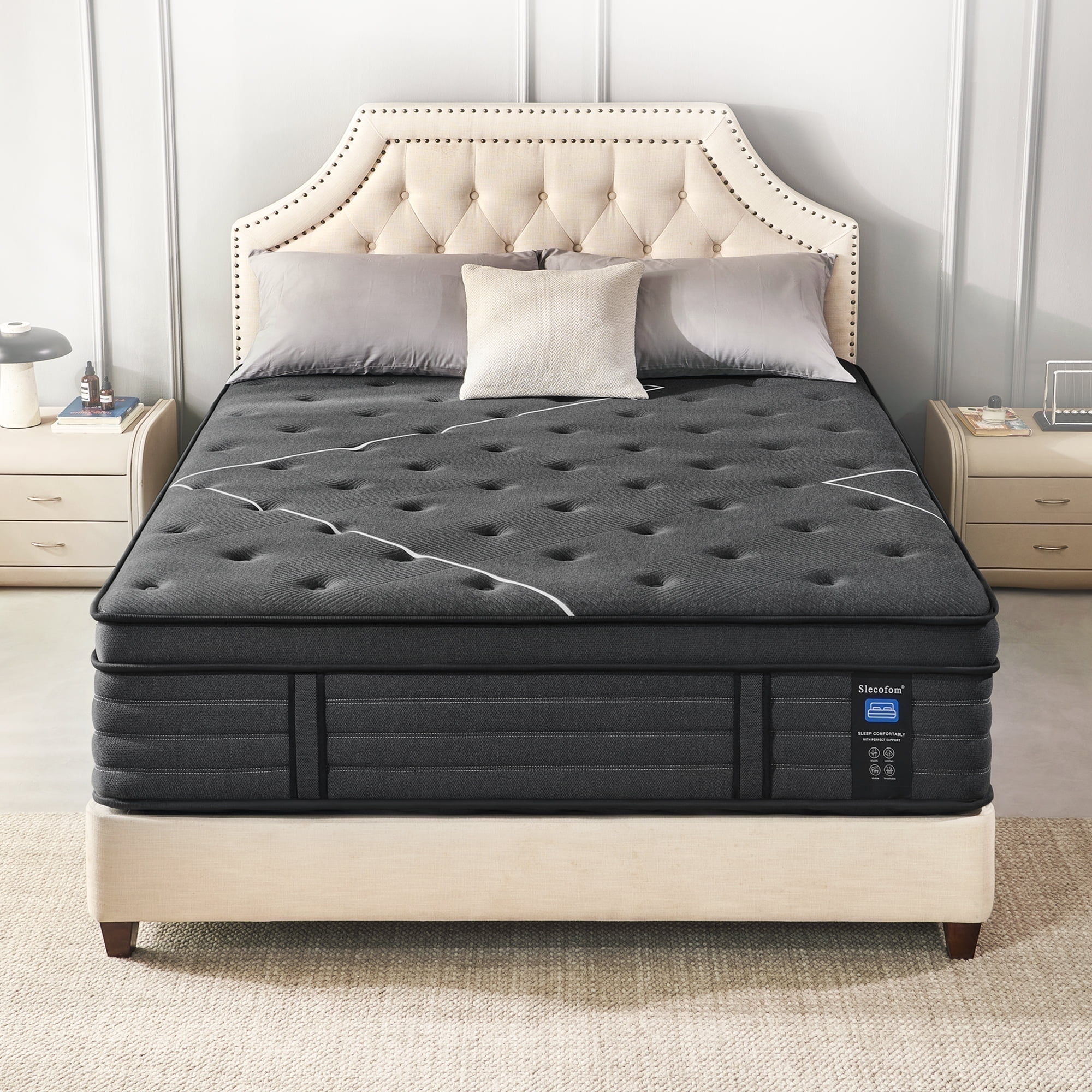 Extra Firm Twin Mattress, 14 Inch Twin Size Mattress, Hybrid Mattress in a Box with Foam Encased Edge Line, Firm Edge Support, Cooling Sleep & Pressure Relief, with Motion Isolation