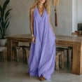 thumbnail image 2 of Women's Cotton Halter Neck Sleeveless Maxi Dress Loose Fit Casual Summer Dress with Functional Pockets Purple XL(XL), 2 of 6