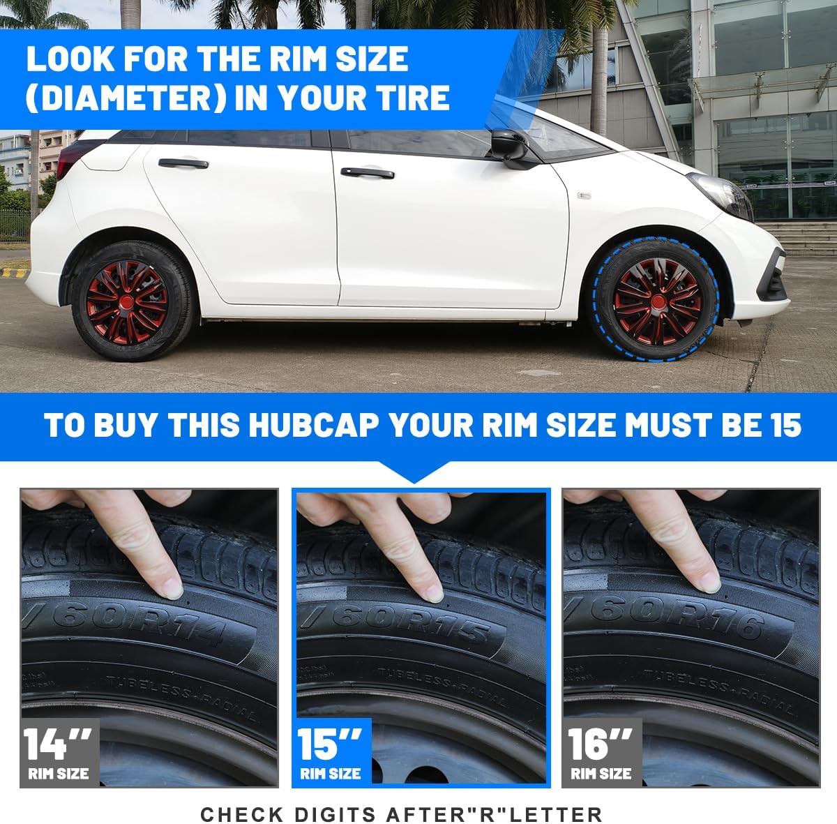 15 inch Performance Black & Red Lacquer Hubcaps Universal Wheel covers for 15" Standard Steel Wheels [Only Fit Iron Hub - Steel Wheel](Set of 4)