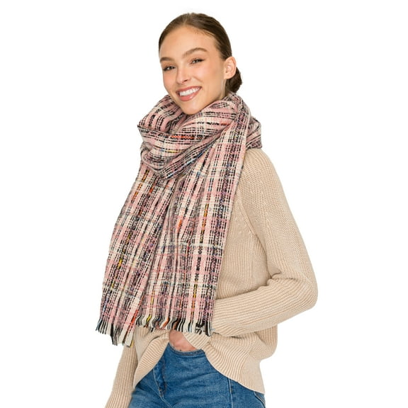 BASICO Women's Fall Blanket Scarf, Glen Check - Pink