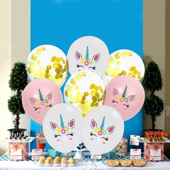 HONITANO 15Set Latex Balloon Decoration for Birthday Party Unicorn Theme Decorations White Pink Gold Round Shape