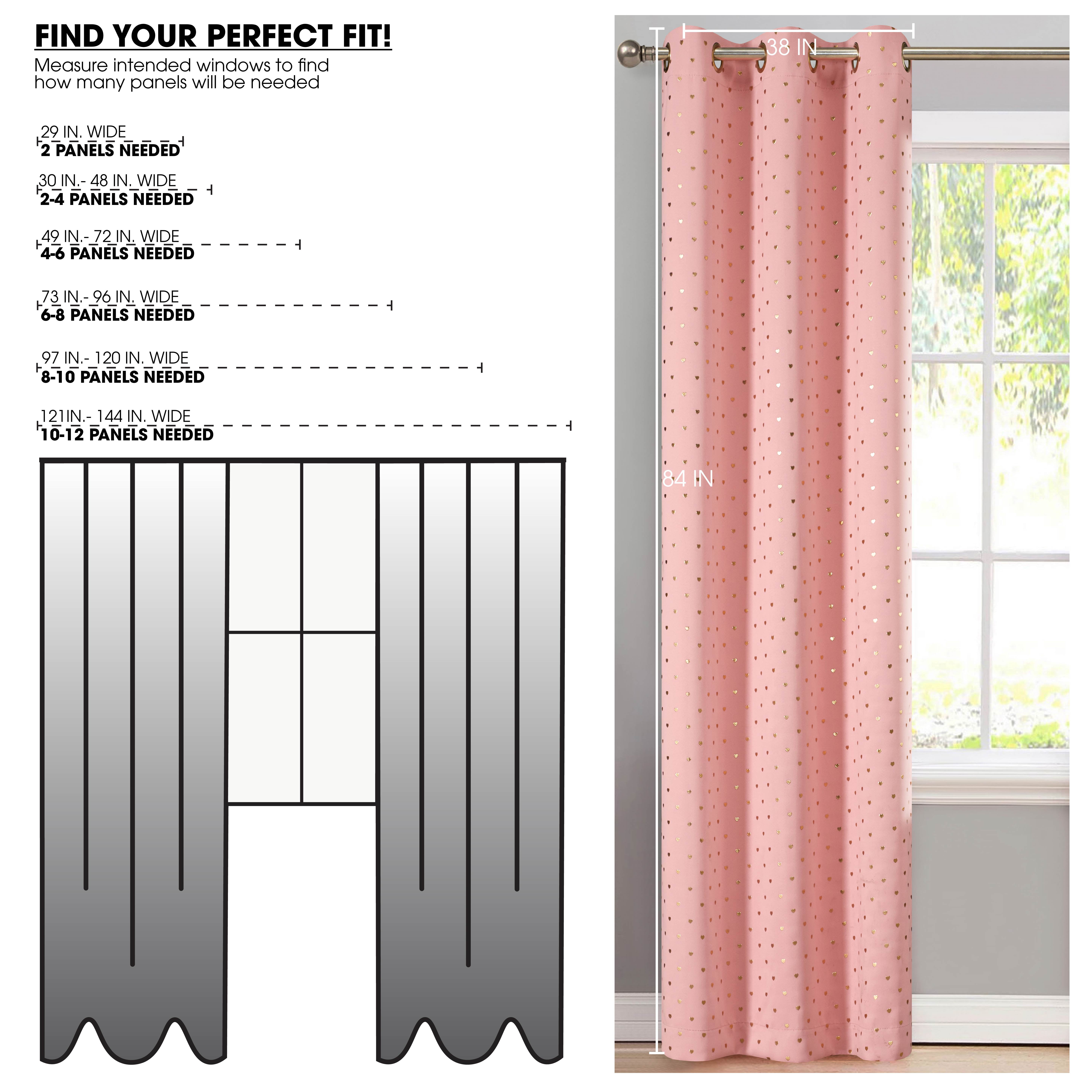 (2 pack) Your Zone Blackout Grommet Curtain Panel, 1 Panel, Pink/Metallic Heart 37" W x 84" L