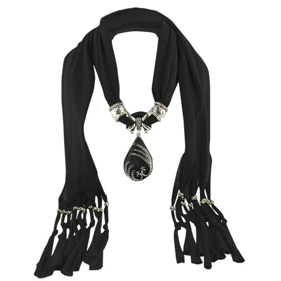 TMOYZQ Women's Vintage Ethnic Bohemian Scarf Crystal Beads Pendant Necklace Soft Cotton and Linen Scarf Jewelry Shawl Winter Neck Wrap Accessories Gift