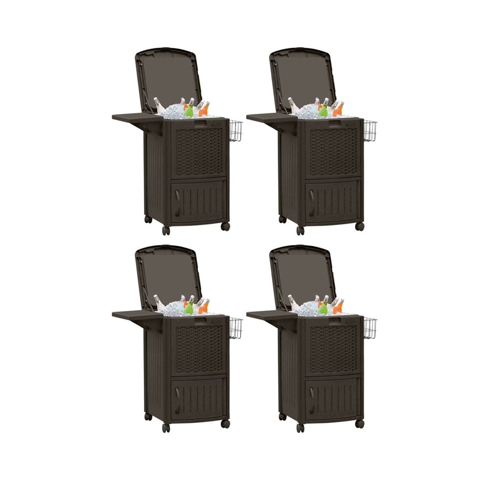 Suncast 77 Quart Wicker Cooler Station Rolling Patio Beverage Cart (4