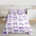 thumbnail image 2 of jejeloiu Cartoon Cute Bow Full Size Comforter Sets,Purple White Bedding Sets For Teens Reversible 3pcs, 2 of 8