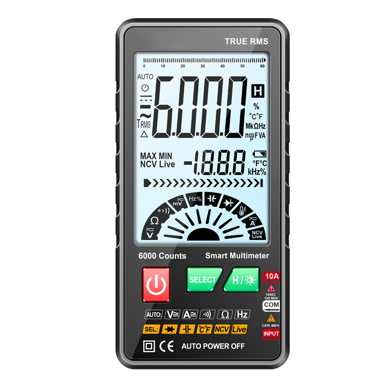 Elowen Multimeter Tester 616 Smart Digital Multimeter Auto Range 6,000 Counts NCV Universal Meter True RMS Handheld Multifunctional Tester Voltmeter Ammeter with Backlight Flashlight AC/DC