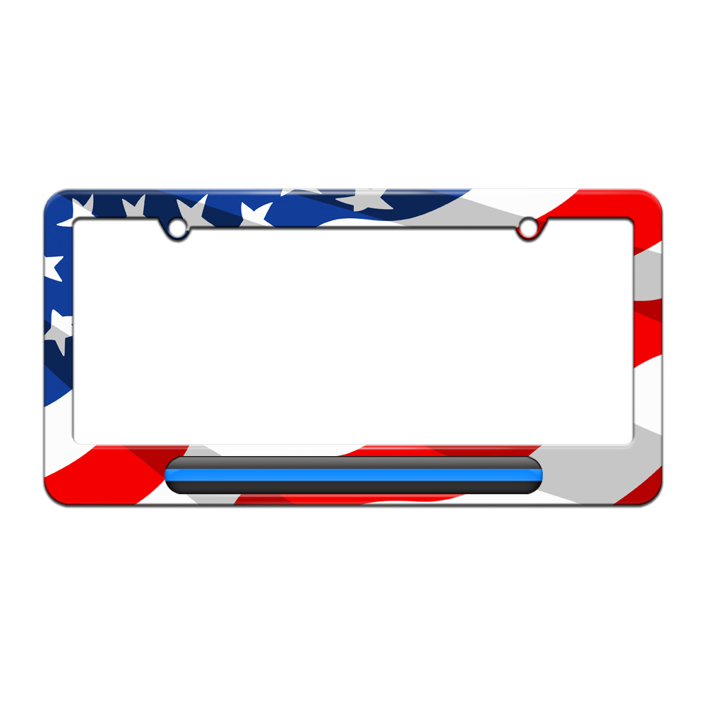 Thin Blue Line Police License Plate Tag Frame American Flag Design