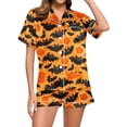 thumbnail image 6 of Xdegoge Women'S Cute Bat and Pumpkin Print Pajama Sets Short Sleeve Button Down Sleepwear Halloween Theme Loungewear Soft Nightwear 2 Piece Pjs with Shorts, 6 of 8