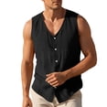 thumbnail image 4 of BLTIBY Mens Summer Linen Vest Lightweight Button Up Athletic Tank Tops Sleeveless Shirts Summer Beach Hawaiian Wear Black XL, 4 of 6