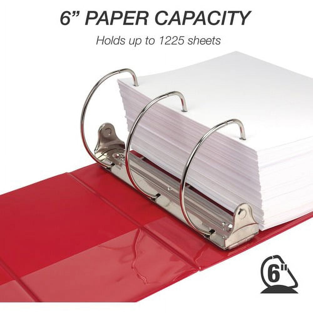 Samsill Nonstick 6" Locking D-Ring View Binder 6" Binder Capacity - 1225 Sheet Capacity - 3 x D-Ring Fastener(s) - 2 Internal Pocket(s) - Red - 2.73 lb - Recycled - Lockable, Non-stick, Concealed Rive