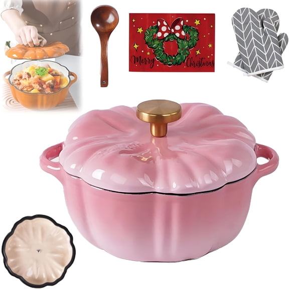 BPPEG Pumpkin Dutch Oven Pot with Lid,Enameled Cast Iron Pumpkin Dutch Ovens with Lid,Pumpkins Shaped Cast Iron Oven with Dual Handle for Cooking,4-Quart,Non-Stick,Suitable for Various Stoves