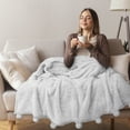 thumbnail image 5 of PAVILIA White Sherpa Throw Blanket with Soft Pom Pom Fringe, Plush Cozy Warm Blankets for Couch Bed Sofa, Fuzzy Fleece Throw with Pompom, Lightweight Fluffy, White 50x60 in, 5 of 7
