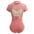 thumbnail image 5 of IBTOM CASTLE Women Gymnastics Leotard Adult Short Sleeve Floral Lace Print Backless Bodysuit Ballet Dance Wear XXL Dark Pink - Lace, 5 of 8
