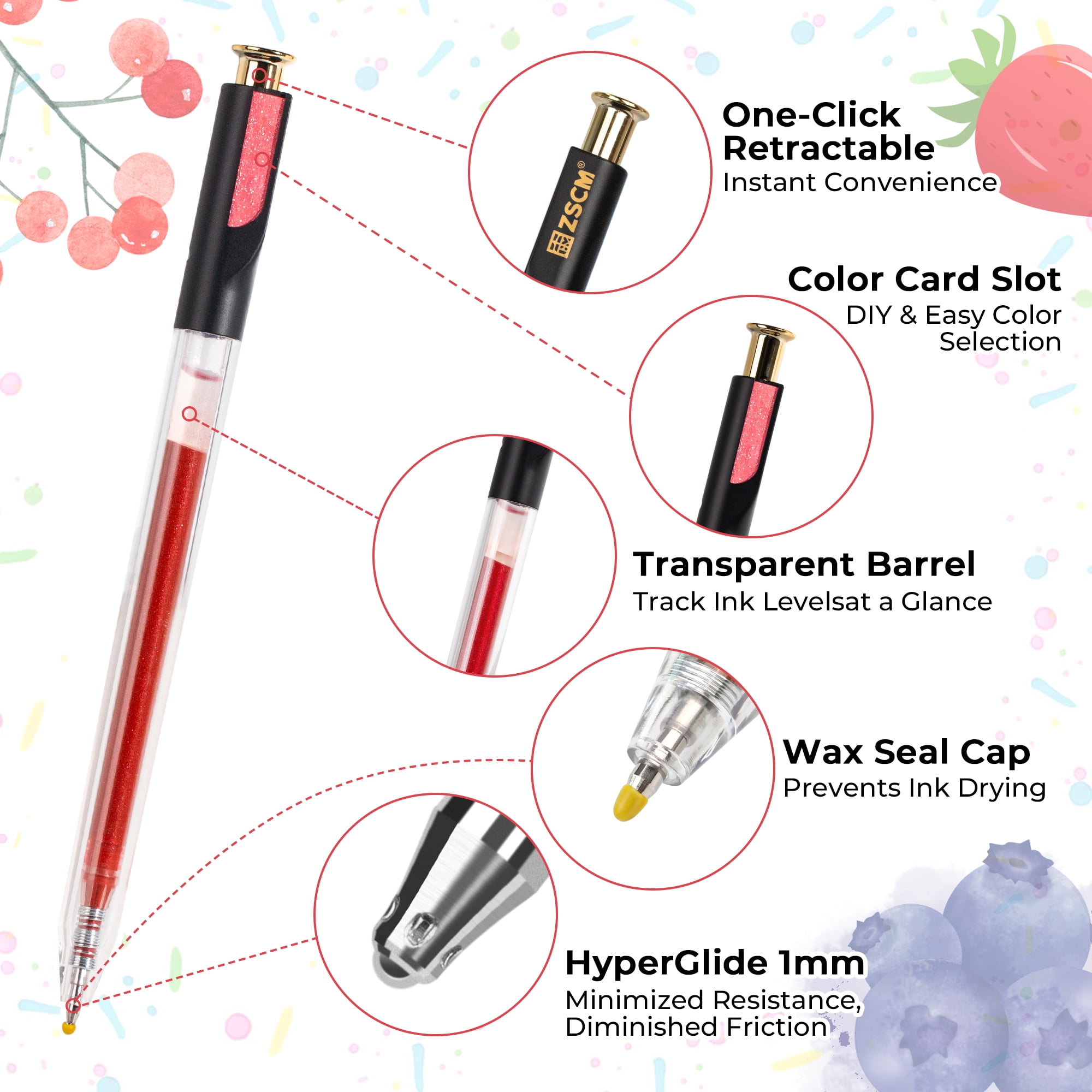 Retractable Glitter Gel Pens,72 Colors Large Capacity Multicolor Glitter Metallic Gel Ink Pens, 1 mm Fine Point Smooth Writing Color Pens for Adult Coloring Book Note Taking Aesthetic Art Supplies