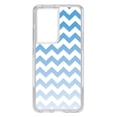 thumbnail image 1 of DistinctInk Clear Shockproof Hybrid Case for Galaxy S21 ULTRA 5G (6.8" Screen) - TPU Bumper, Acrylic Back, Tempered Glass Screen Protector - White Blue Fade Ombré Chevron Stripes, 1 of 2